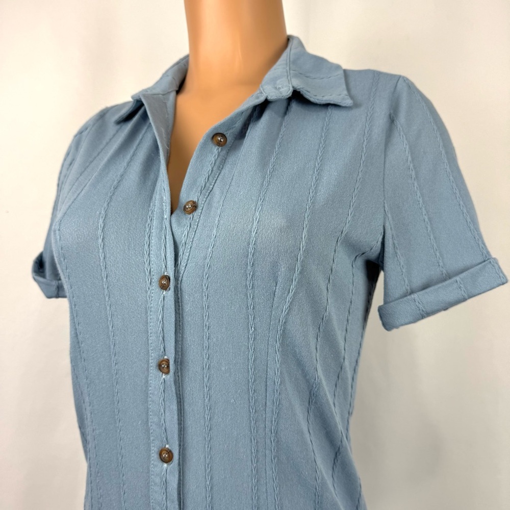 SkyLar Rose Dust Blue Maxi Buttoned Tunic Dress /Duster High Cut Side Slits Sz S - Picture 7 of 13